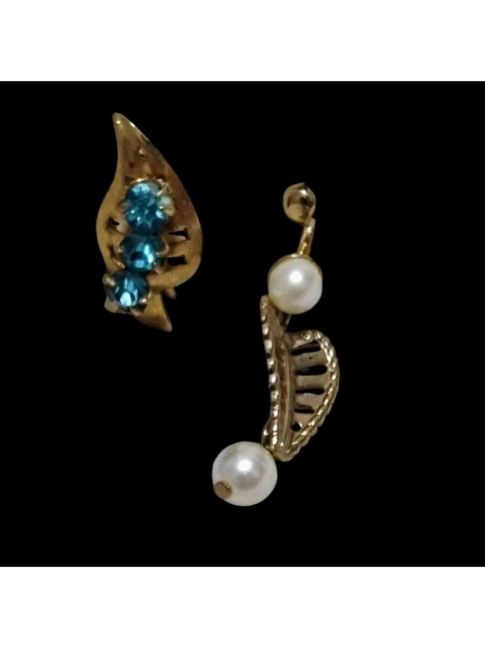 Drop Leaf Earrings with Blue Crystal Pearl Accents